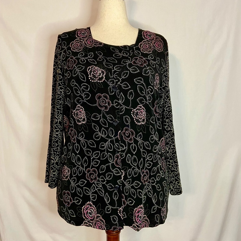 Vikki Vi Black & Flowered Print 2 Piece Tank and Jacket Twin Set Plus Size 1X - Picture 9 of 15